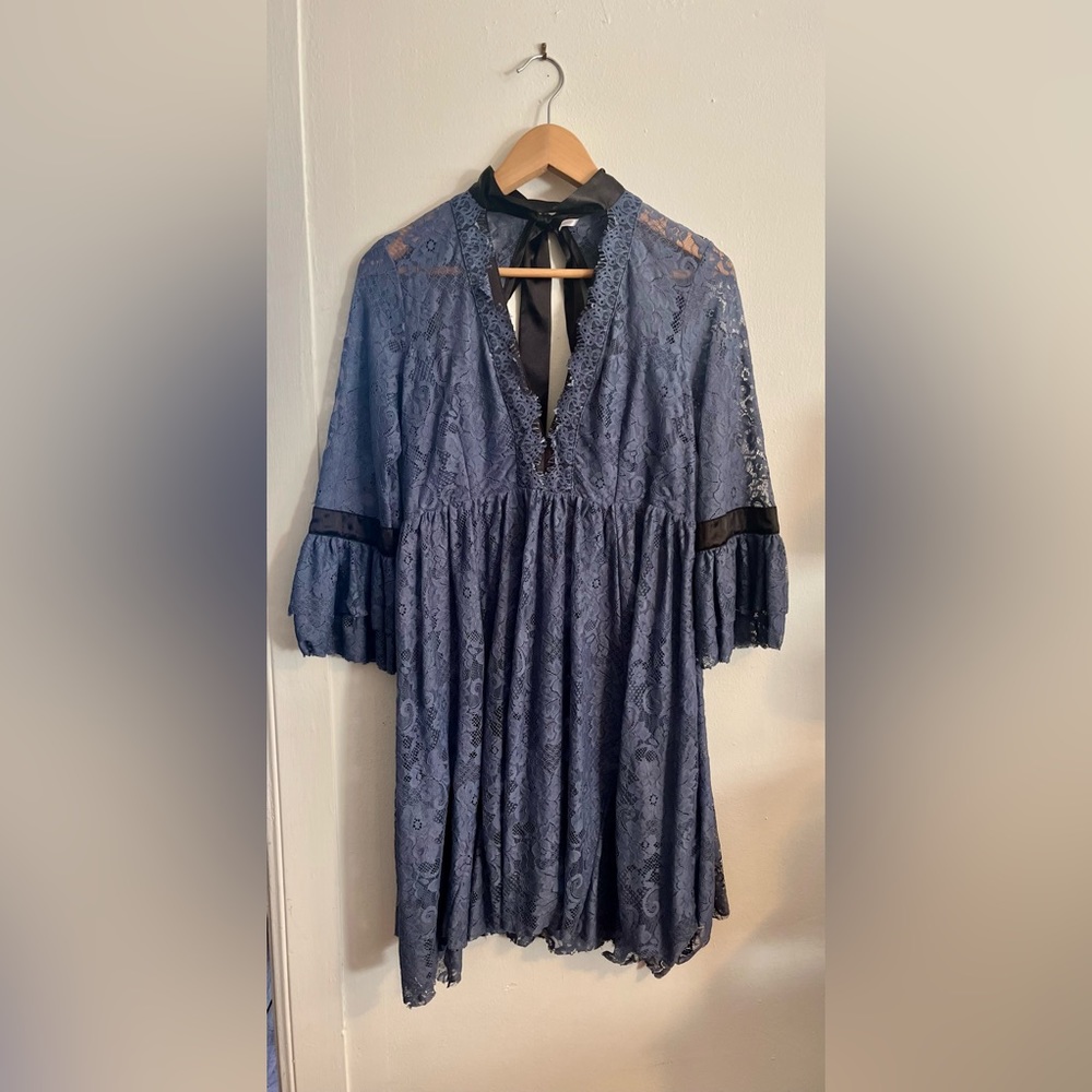 Free People Blue Gilded Lace Mini Dress Size XS (0)